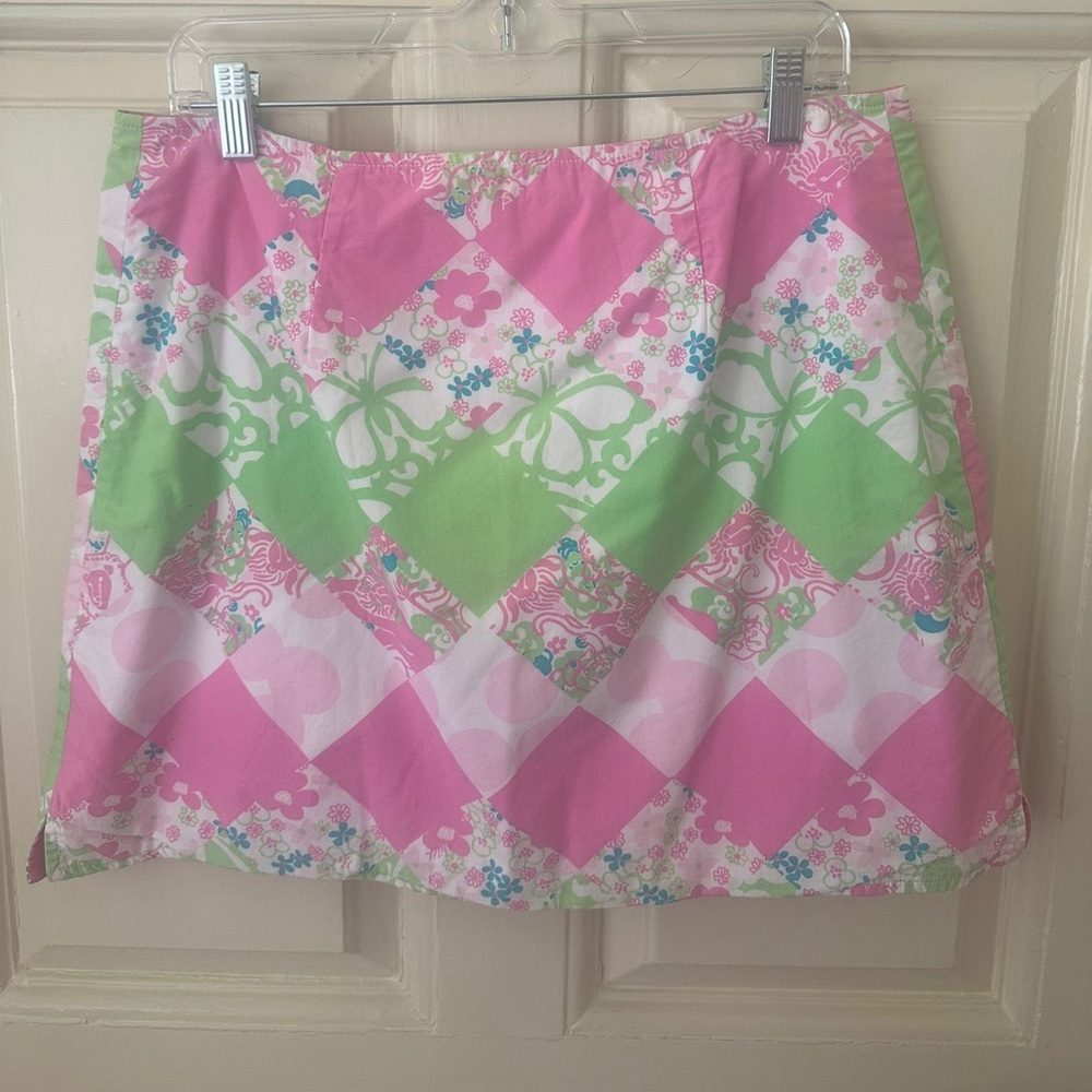 Lilly Pulitzer Pink and Green Patchwork Mini Skirt